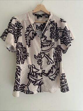 Vero Moda Cream Short Sleeve Peplum Blouse with Black Floral Print